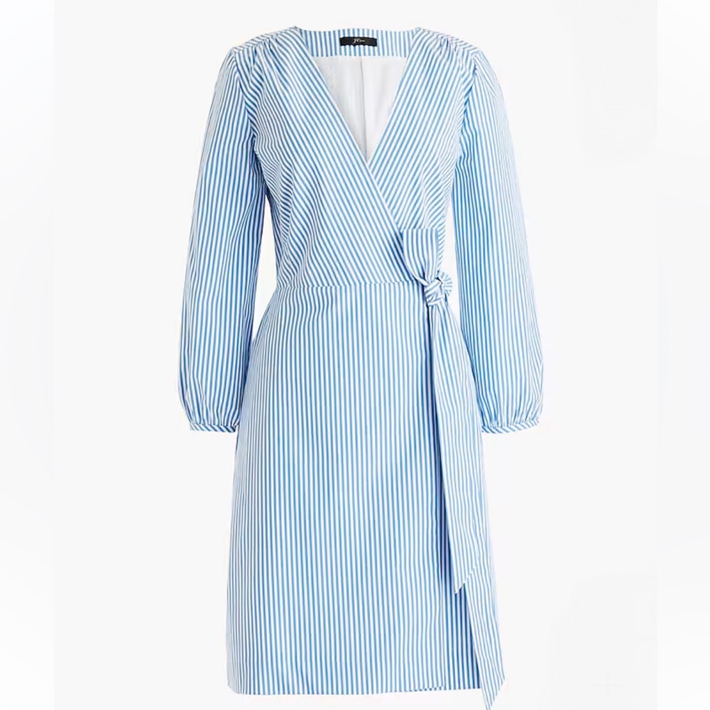 J. Crew Wrap Dress in Striped Cotton Poplin Size 2